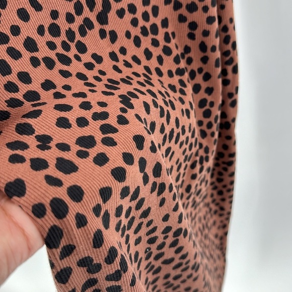 Old Navy brown leopard print ribbed bodycon side slit summer work dress midi - Picture 6 of 9